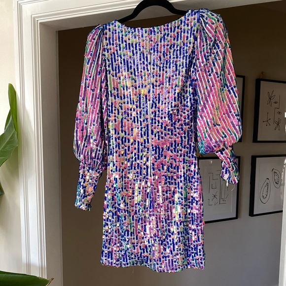 Zara Limited Edition Blue Pink Purple Long Sleeve Sequin Mini Dress sz S - Picture 11 of 12